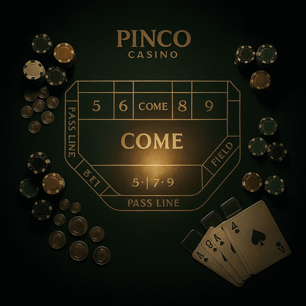Pinco Casino — золотые фишки на чёрном фоне